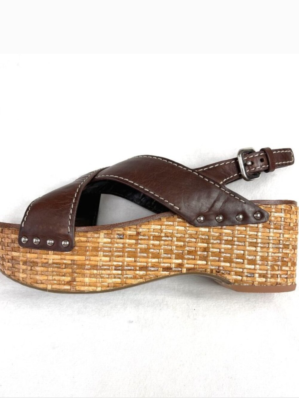 Auth Prada Leather Wicker Wedge Sandals size 39,5. - Picture 6 of 10